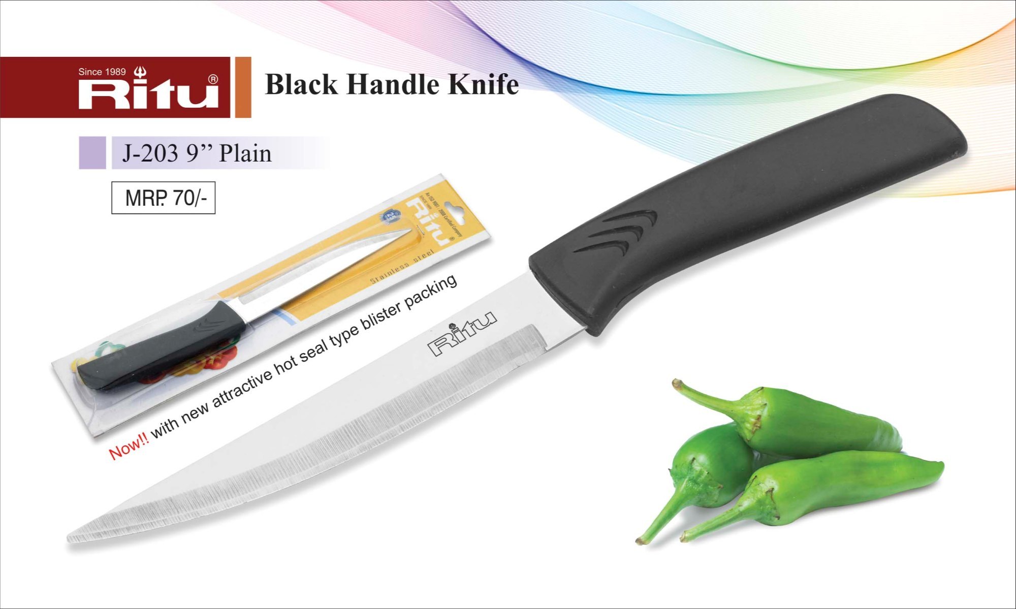J-203  Black Handle Knife Plain (9